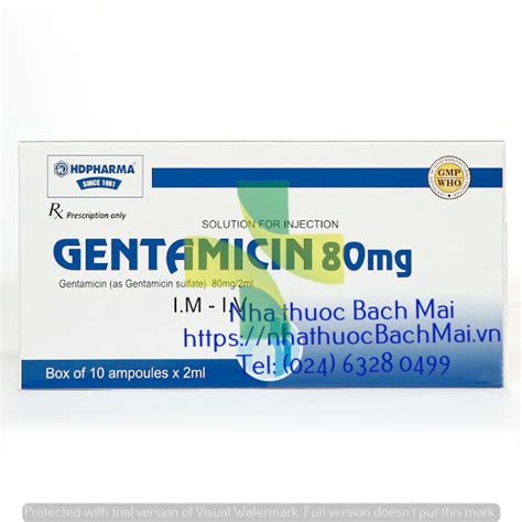 gentamicin 80mg/2ml 3 amps.