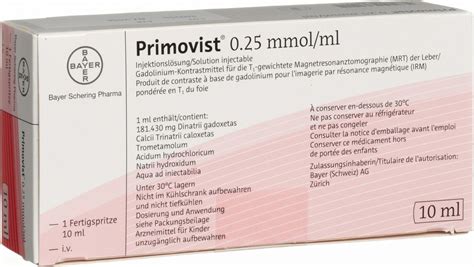 primovist 0.25 mmol/ml prefilled syr. 10 ml